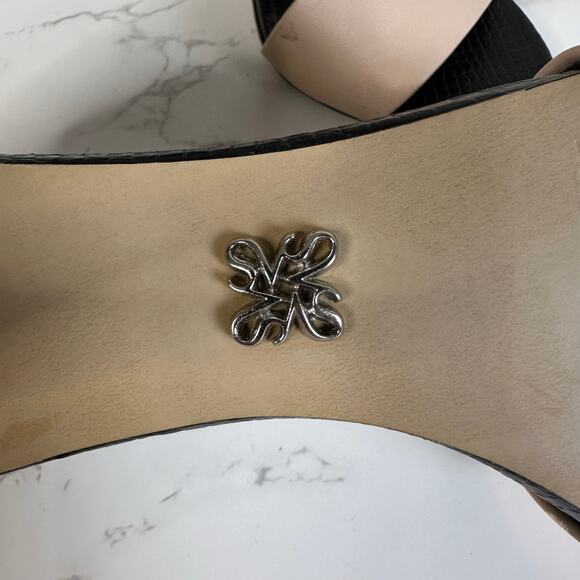 Simply Vera Vera Wang Sandals Black Tan Womens Sz 7 Ankle Strap Heels Dress Shoe - Picture 10 of 12